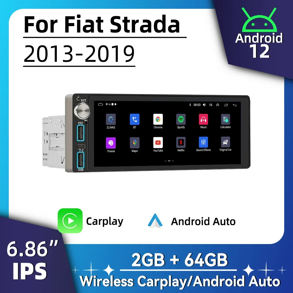 

6.86 Inch Screen Android Car Multimedia for Fiat Strada 2013-2019 1 Din Radio Stereo Head Unit Carplay Autoradio GPS Navigation