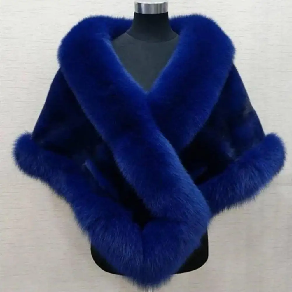 Thickened Warm Solid Color Fluffy Cape Coat Women Winter Faux Mink Fox Fur Shawl Bridal Shawl Wedding Cape Lady Dress Cape