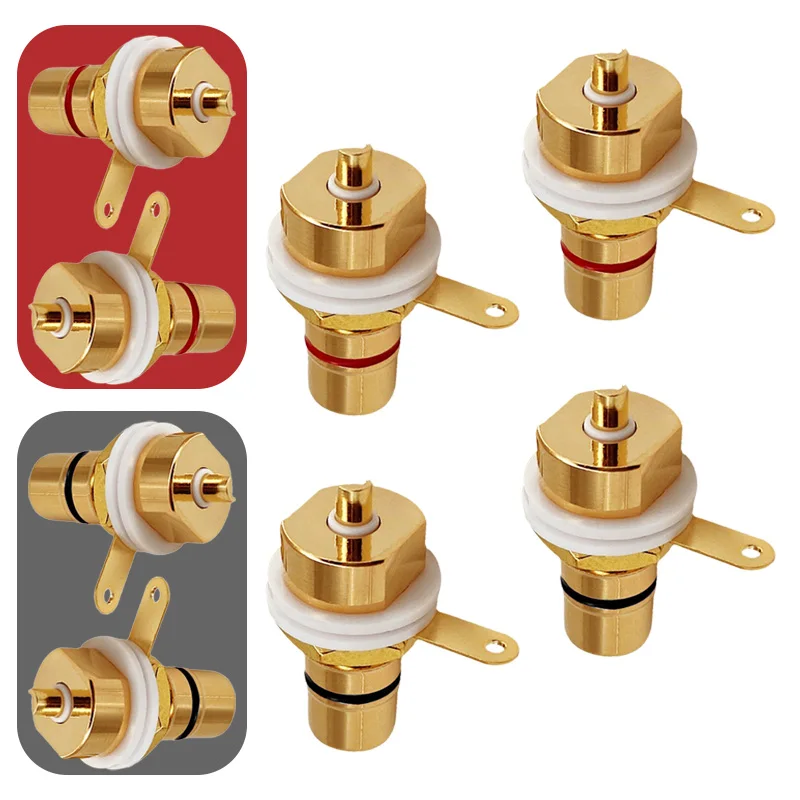 10Pcs RCA Connector CMC Gold Plated HIFI Audio Plug Female Jack Socket Chassis Panel Mount DIY Speaker Amplifier