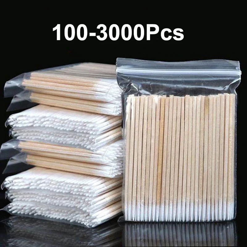 100-3000 Nails Wood Cotton Swab Clean Sticks Nail Polish Remover Art Tool Wooden Cotton Head Manicure Corrector Nail Polish Tool