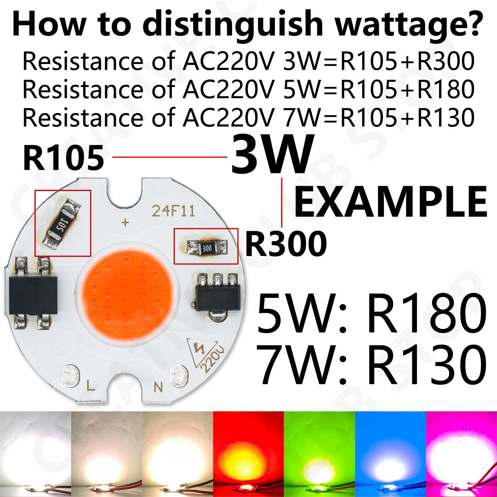 1-100pcs 3W 5W 7W LED COB Chip 220V LED Matrix Smart IC Driver Lamp LED Beads Light Source for LED Diode Spotlight Bulb Module