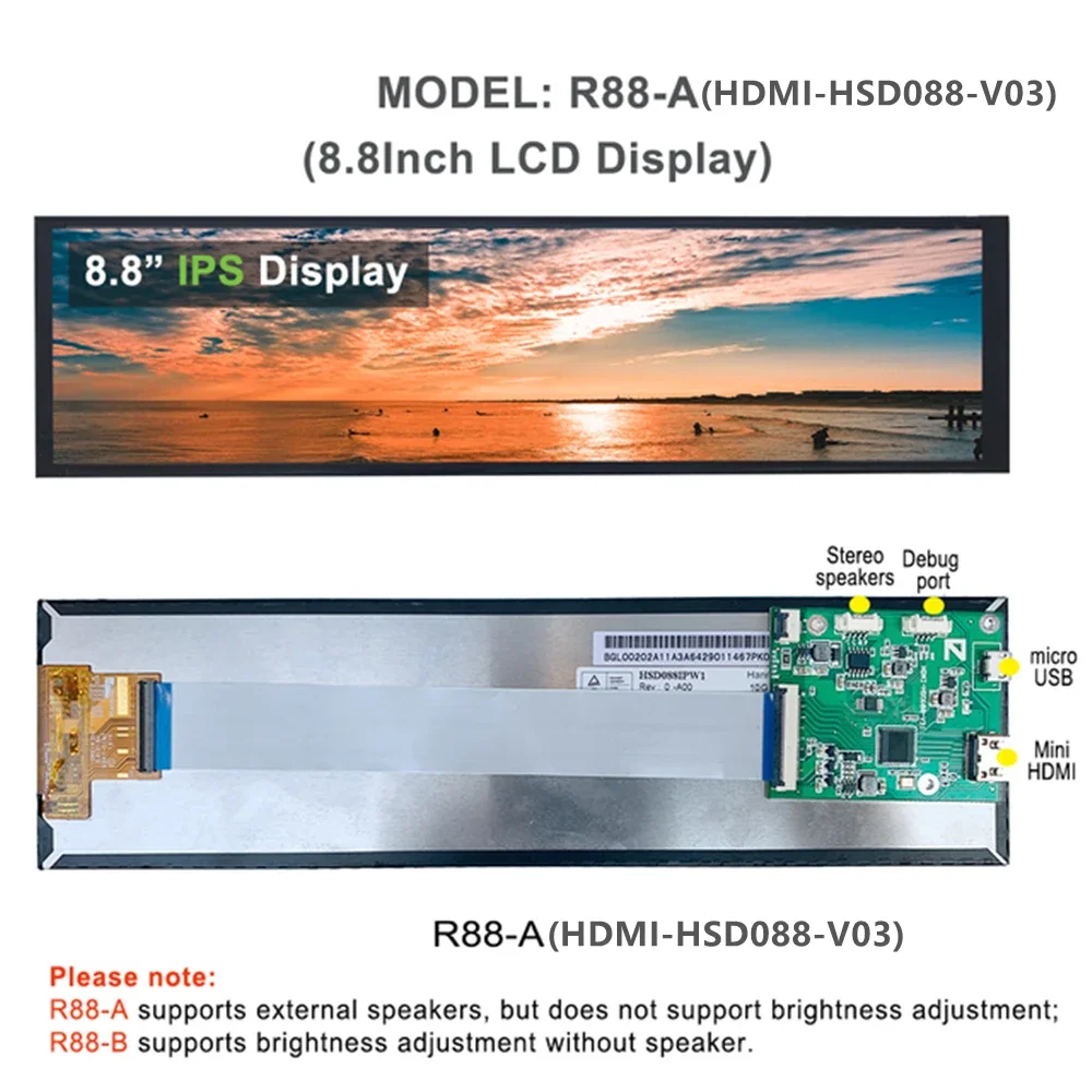 8,8 pulgadas 480x1920 IPS tira de pantalla USB mini HDMI HD segunda pantalla LCD Aida64 Monitor Raspberry Pi4 3 2 Windows PC Mac portátil