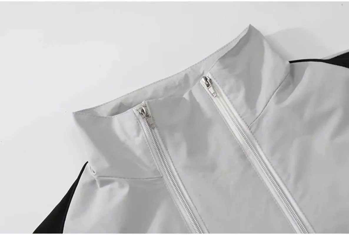 Double Zippers Jacket for Men Pacthwork Windbrekaer Man Spring  Autumn Thin Y2k Jacket Outerwears Women Vintage 90s Clothes