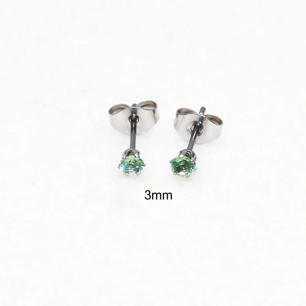 Klassische Ohrstecker aus Edelstahl mit Apfelgrünem Glas, zum Aufstecken, für Damen und Herren, 3 mm, 4 mm, 5 mm, zur Auswahl. – Detail 3
