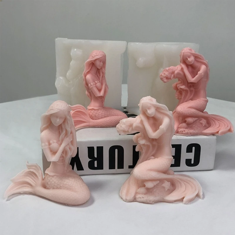 

3D Mermaids Shape Candle Mold Unique Mermaids Aromatherapys Gypsum Ornament Plasters Fragrances Stone Epoxy Molds DIY