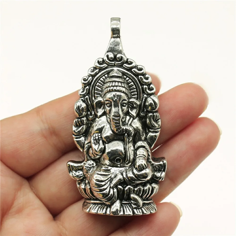 WYSIWYG 1pcs Charms Buddha Ganesha Elephant 62x32mm Antique Making Pendant Fit Vintage Tibetan Silver Color DIY Findings Jewelry