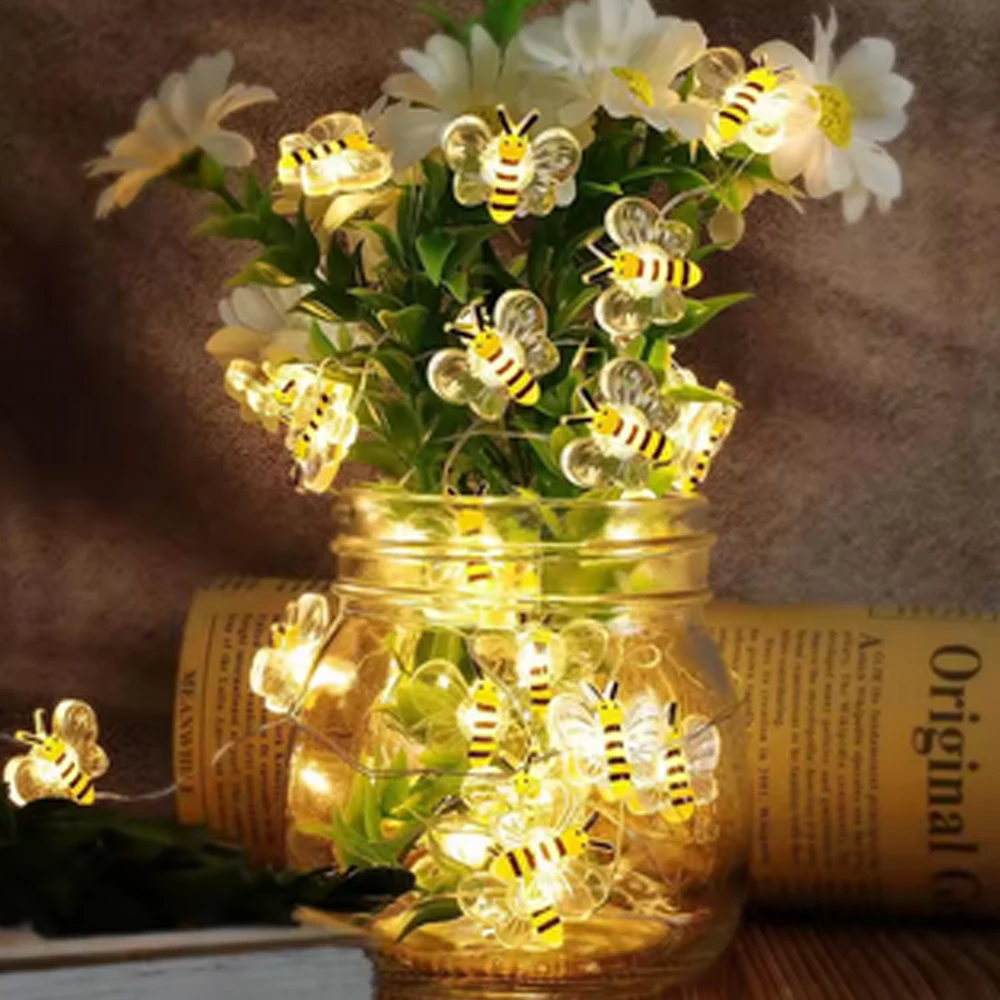 

1 упаковка, гирлянды в виде пчелы на батарейках для спальни, растений, патио, вечеринки, свадьбы, Рождества, декоративное освещение