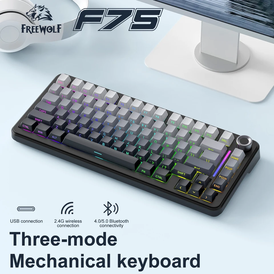 FREEWOLF F75 キーボード FREEWOLF F75 Wireless Gaming Keyboard AULA F75 Same Model,75