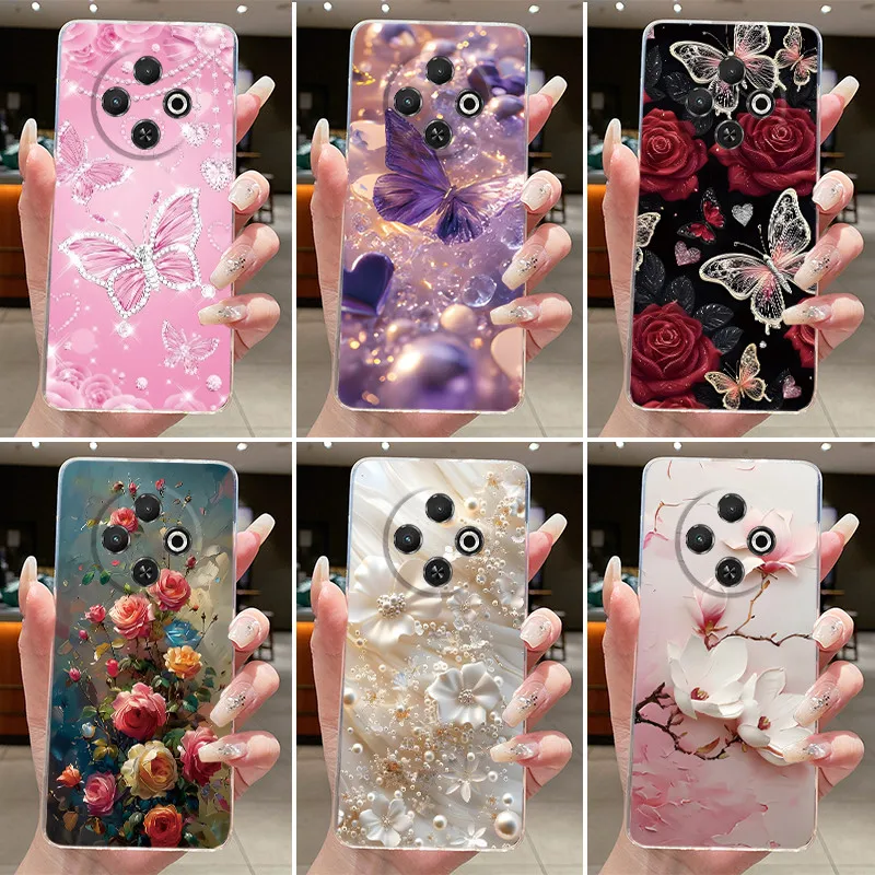 Para tecno faísca 30c caso kl5 kl5n estética borboleta flor claro macio silicone capa traseira techno faísca 30c caso de telefone k15 k15n