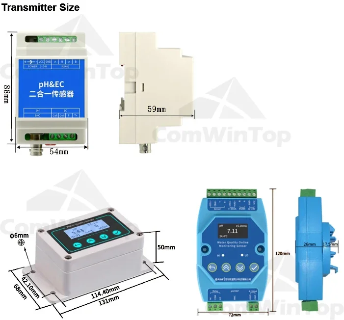 Water PH EC Electrode Probe 2-in-1 RS485 Sensor Detector Industrial Sewage Monitor for Agricultural Aquaculture