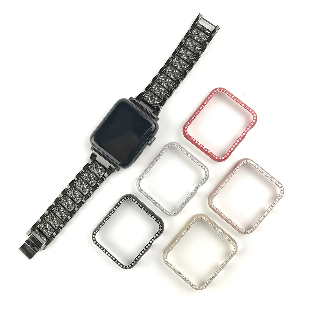 Premium Aluminum Alloy Watch Protective Case Full Coverage Sparkling Rhinestone Bumper for 38Mm 1 2 3 Sport view 5