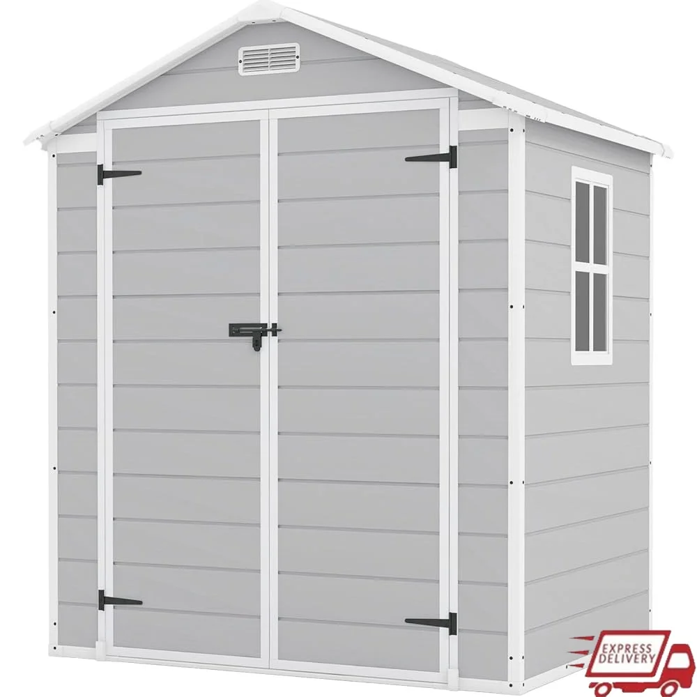 

Outdoor Storage Shed 6x4 FT Waterproof Resin Shed with Ventilation Lockable Door Weather Resistant Garden Furniture Tools Bikes