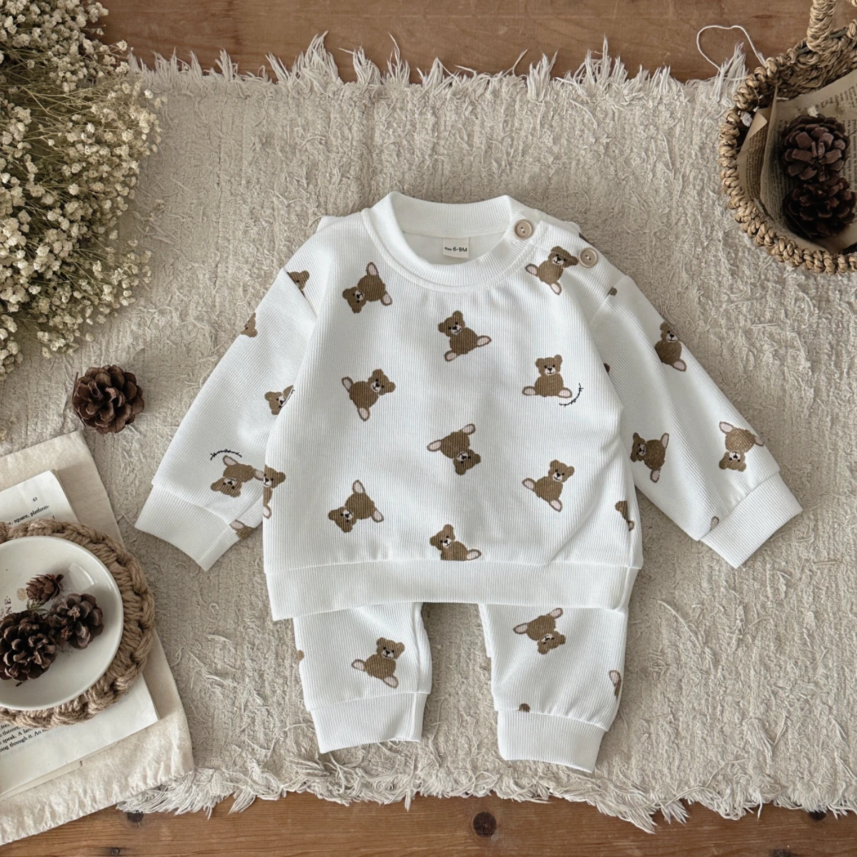 طفل الفتيان الفتيات الملابس مجموعة ربيع الخريف الدب الصغير كامل طباعة رياضية أعلى + السراويل الترفيه عطلة الزي 2 قطعة مريحة #4