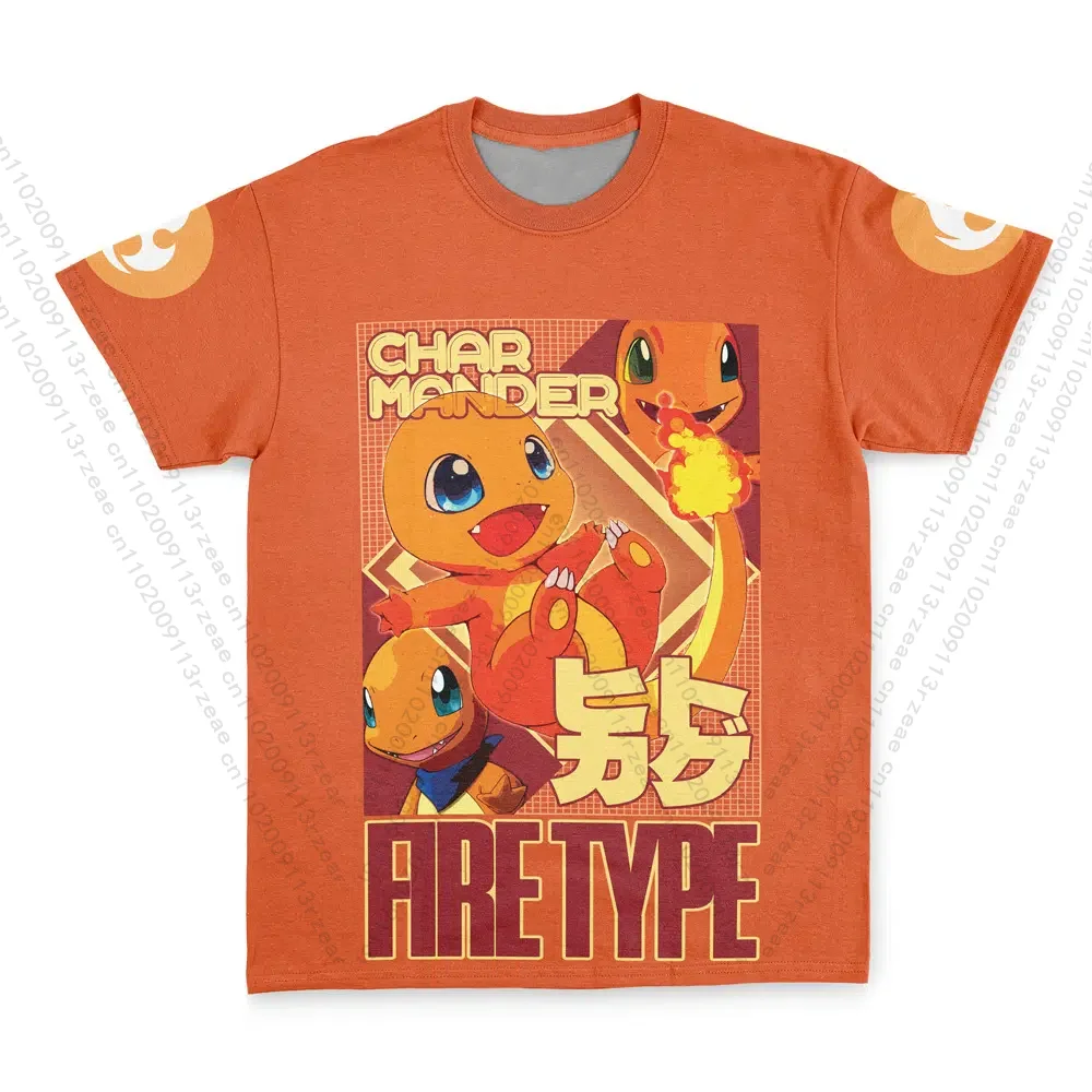Lo último en camiseta con estampado de Anime Pokemon Charmander Y2K para hombre, camiseta de calle de moda transpirable Kawaii de Hip Hop Pikachu para niños