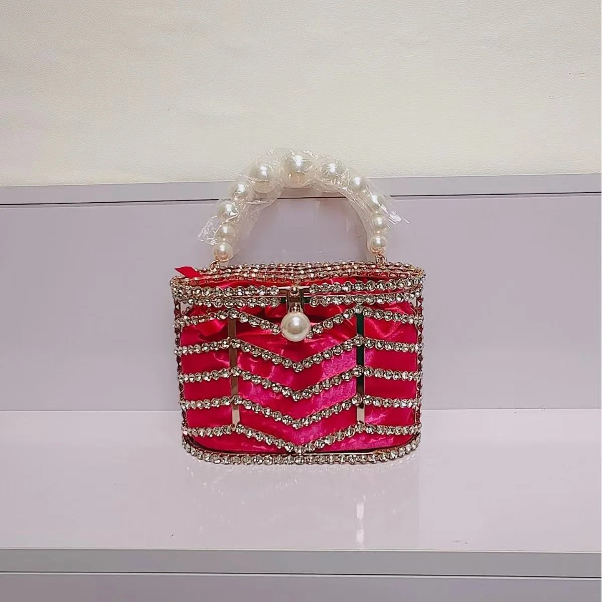 

Luxury Metal Cage Women Elegant Handbag Crystal Shiny Rhinestones Diamond Evening Bag Wedding Party Clutch Purse Crossbody Bag