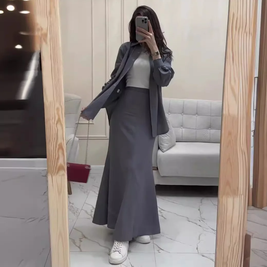 Abayas for Women Outfits Shirt Skirt Single Breasted Suit Ramadan Morocco Dubai Eid Muslim Ensemble Islam Arab Jalabiya Outfits