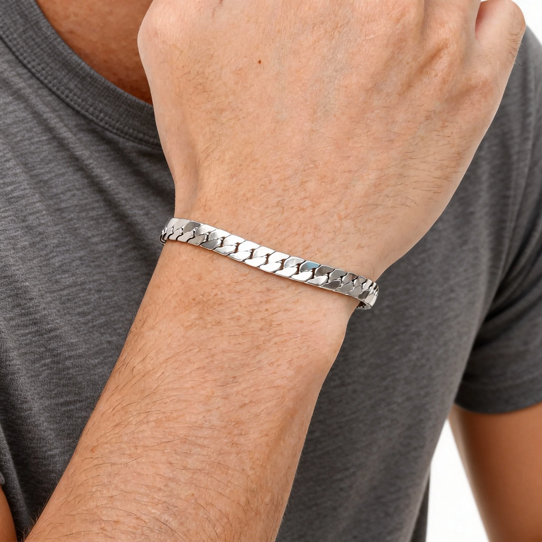 สร้อยข้อมือผู้ชายสีเงินสไตล์พั - Ceramic Link Bracelet บทวิจารณ์และราคา