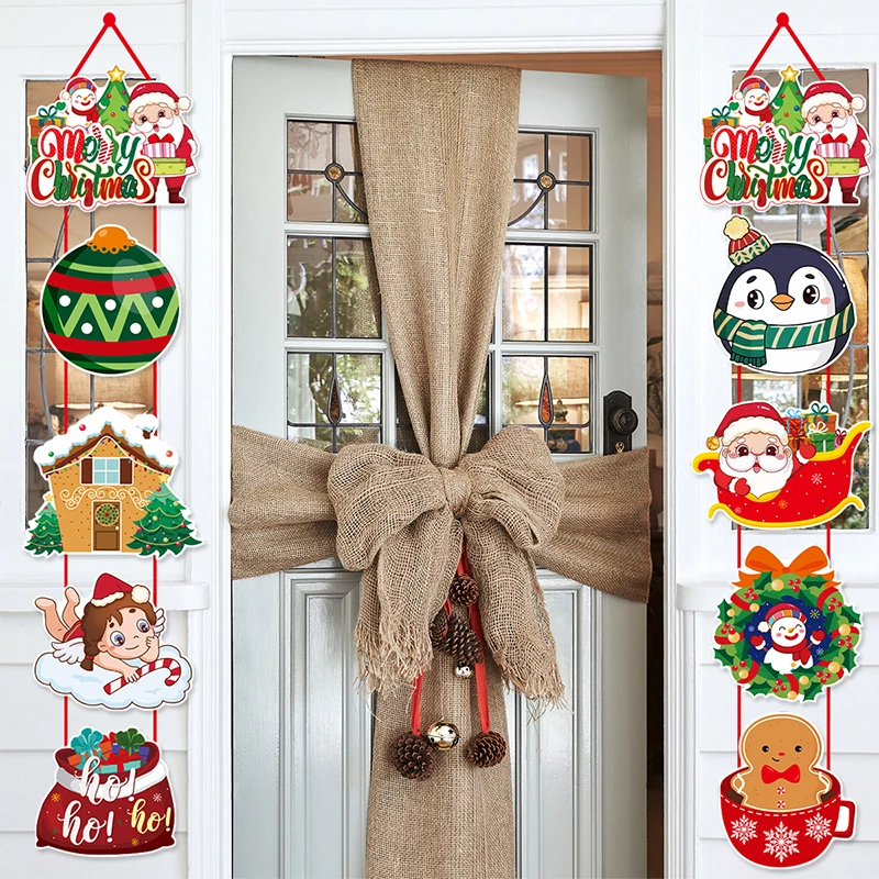 Cartel colgante decorativo de Navidad para puerta, adornos navideños para el hogar, Papá Noel, muñeco de nieve, alce