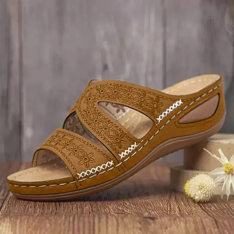 2024 Summer Women Wedge Sandals Premium Orthopedic Open Toe Sandals Vintage Anti-slip Leather Casual Female Platform Retro Shoes image 4