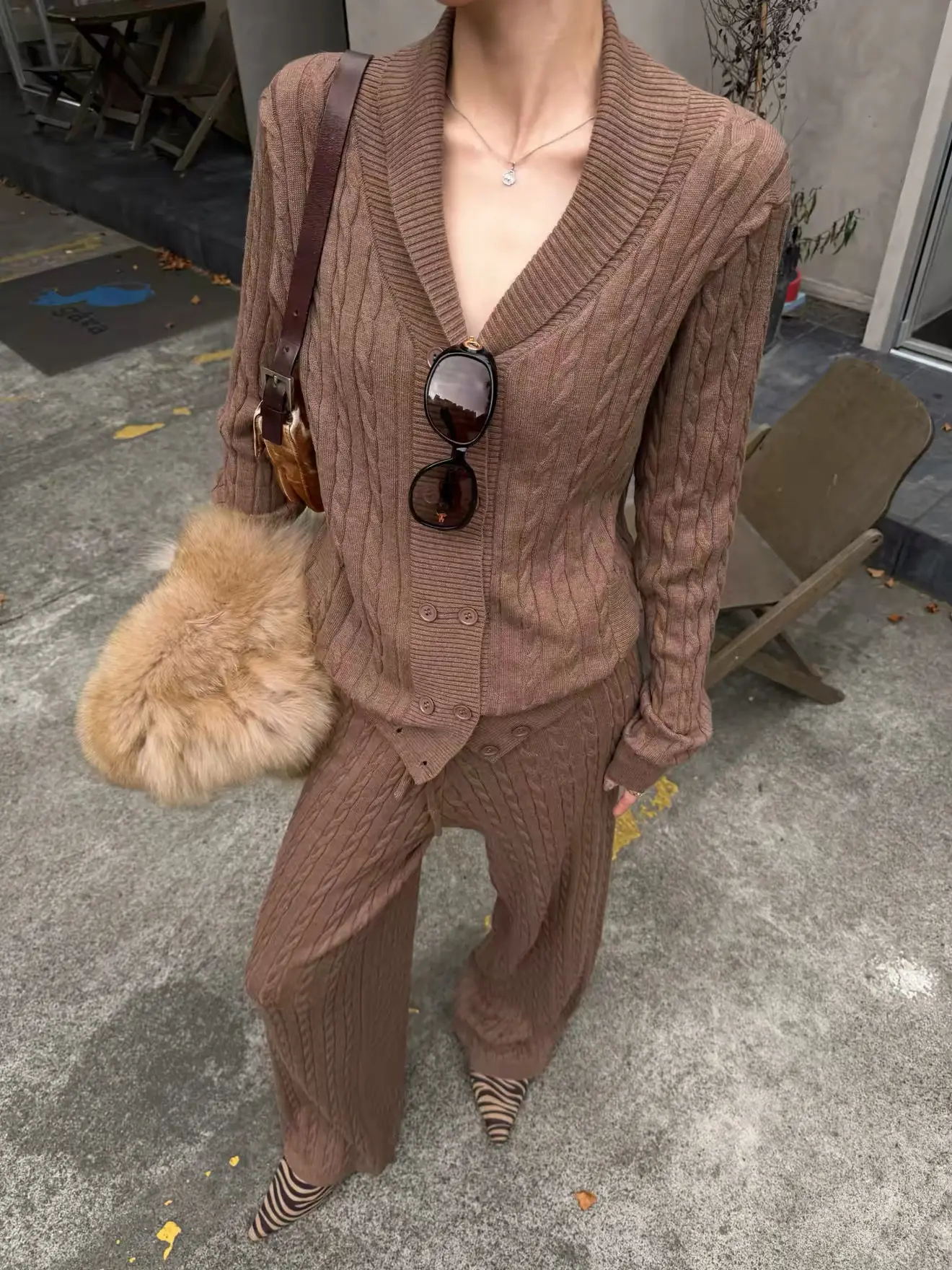 Chic Vintage Knitted Open Cardigan And High Waist Casual Pants Set for Women Autumn Winter Fashionable Two-Piece Ensemble