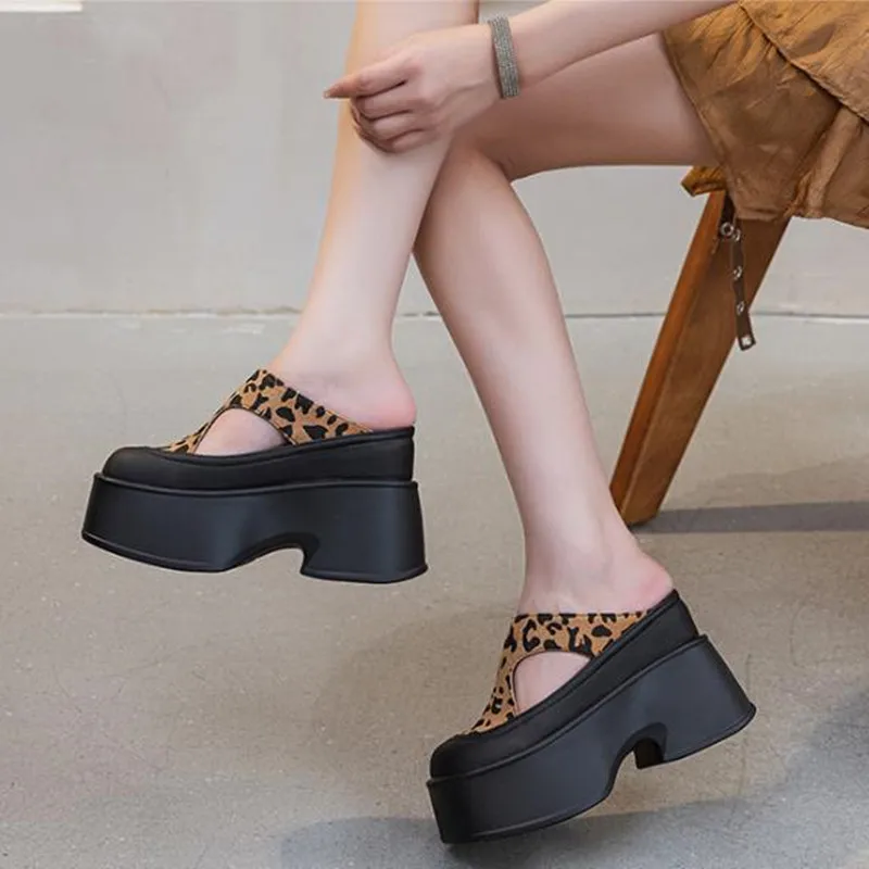2026 Fashion High Brand 11CM Women Genuine Leather Luxury Summer Pumps Chunky Heels ROME Platform Wedge Shoes Mary Jane Slippers