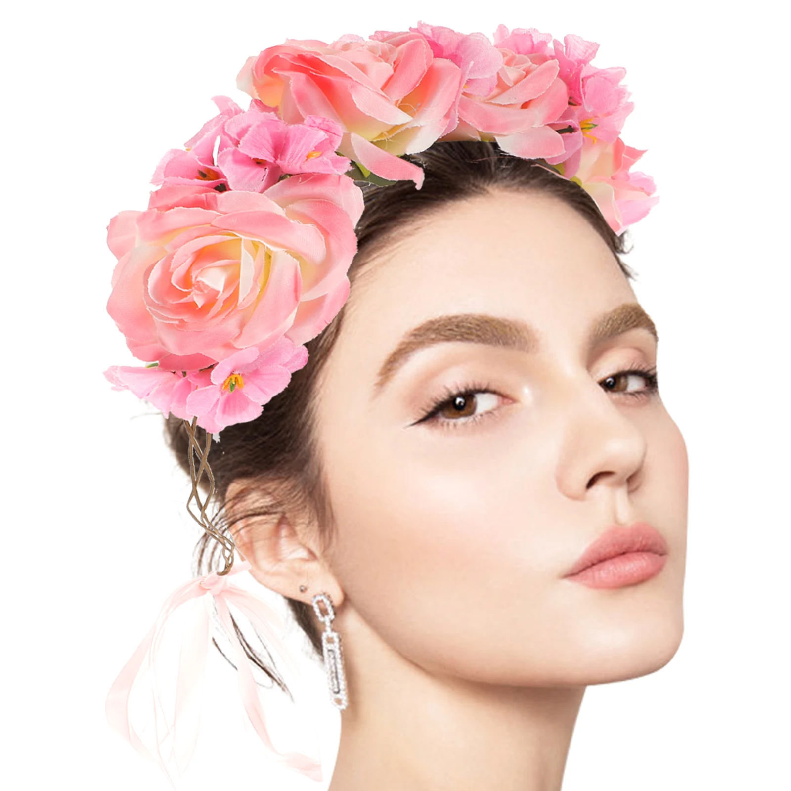 

Pink Rose Wreath Flower Hair Bands Headband Wreaths Headgear Crown Travel Headbands