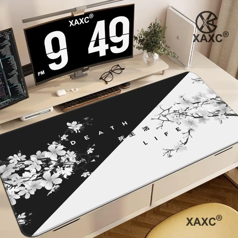 Black and White Cherry Blossom Mousepad Custom Home Computer Keyboard Pad Desk Mat Laptop Soft Anti-slip Table Mat XXL HYBXXC