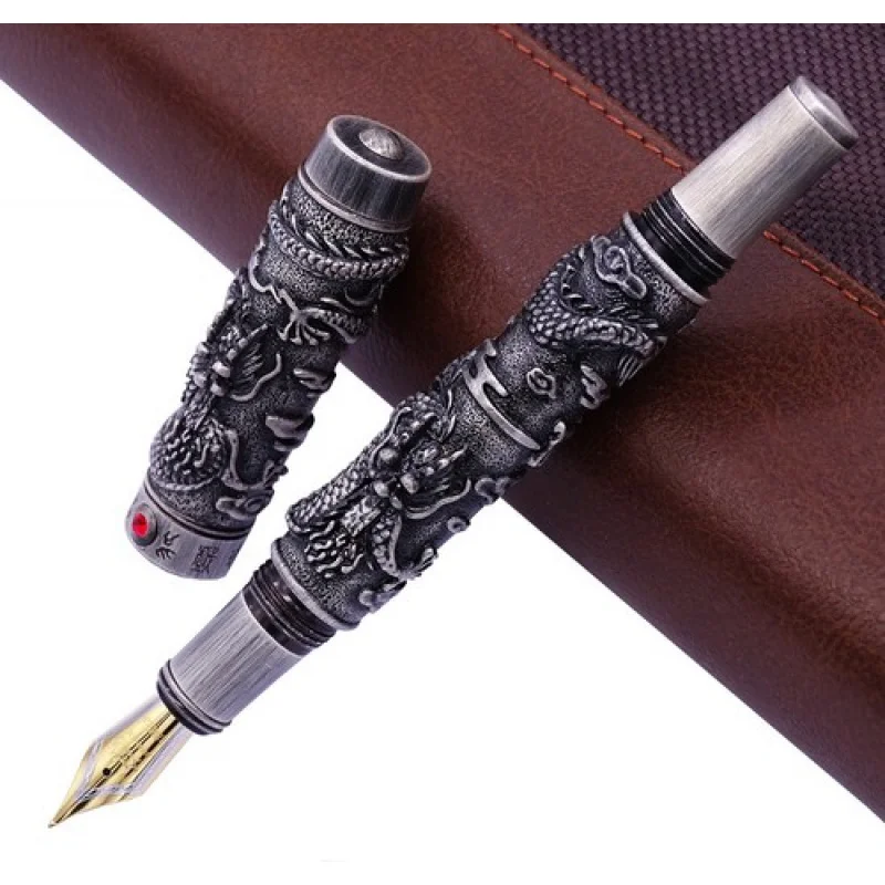 

A+ Jinhao Vintage Grey Перьевая ручка с двойным драконом, играющим жемчугом, ручка с 3D-тиснением