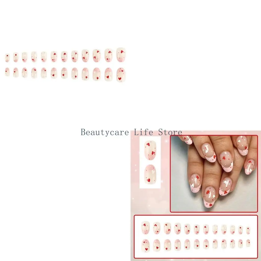 652C 24x Valentines Day Press On Heart on French Tip False