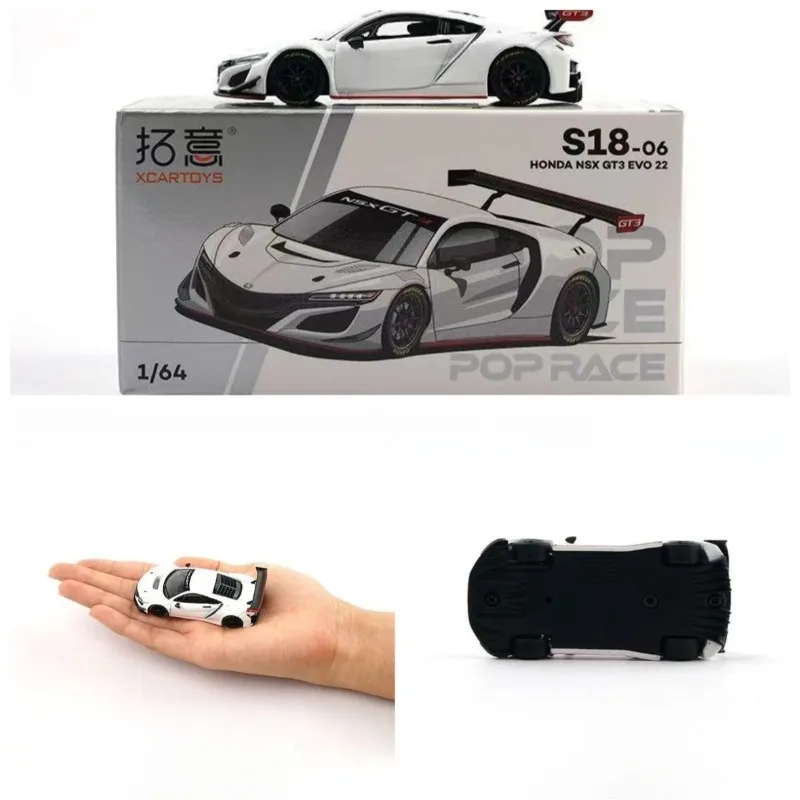 POPRACE 1/64 Honda NSX GT3 EVO 22 White Alloy Diecast Model S18-06 Removable Engine Cover Adult JDM Collectible Display Ornament
