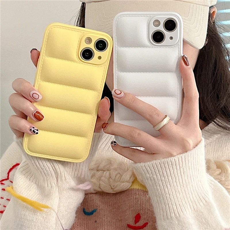 

Candy Color Liquid Silicone Down Jacket Case For iPhone 14 13 11 12 Pro Plus XS Max X XR 7 8 SE3 Soft TPU The Puffer Cover Shell