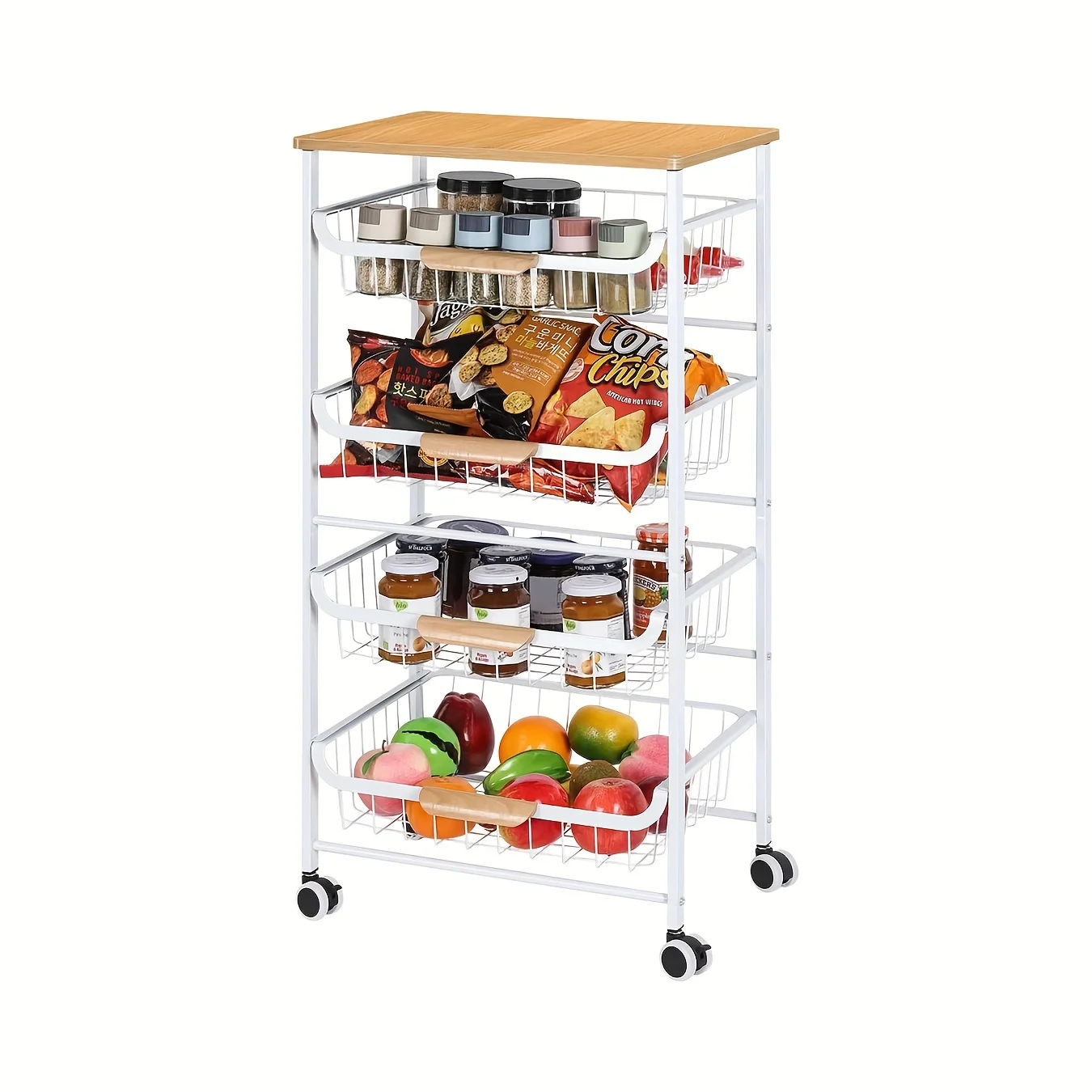 

5 Tier Rolling Kitchen Storage Cart, Metal Microwave Stand Kitchen Island Cart on Wheels with Storage for Kitchen, Bathroom