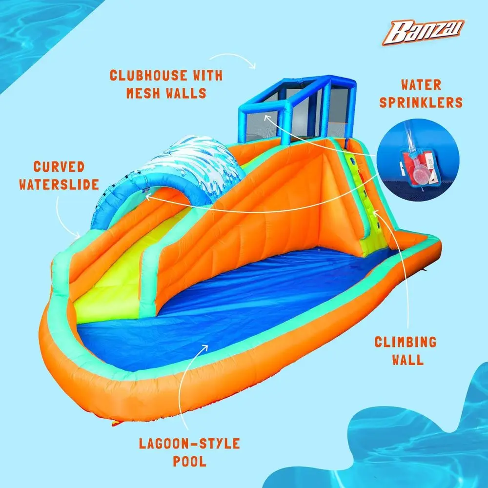 Surf Rider Large Iatable Outdoor Aqua Lagoon Water Slide Splash Park con parete da arrampicata, scivolo a tunnel e piscina antispruzzo, per bambini