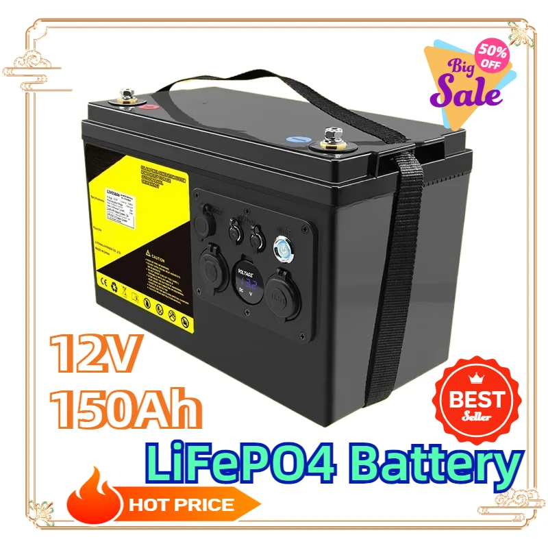 

For RV Campers Golf Cart Off-Road Off-grid Solar Wind QC3.0 Type-C USB Output 12V 150Ah LiFePO4 Battery