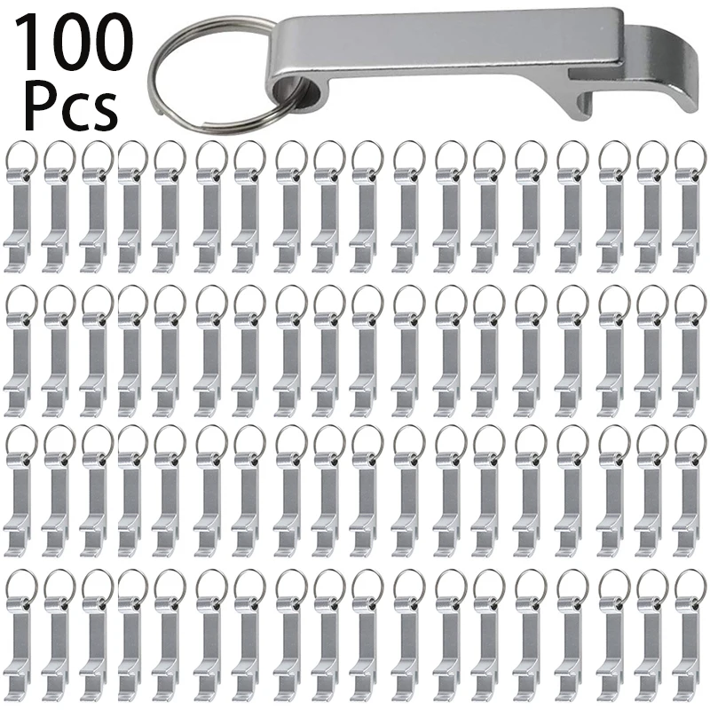 

100Pcs Metal Bottle Opener Keychain Silver Pocket Aluminum Bottle Opener Wedding Beer Beverage Opener Gift