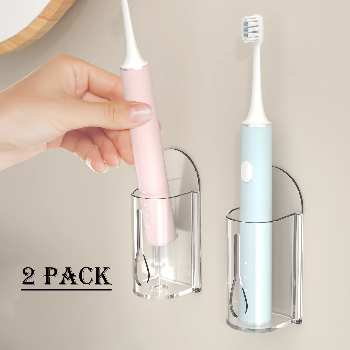 

2Pcs Electric Toothbrush Toothpaste Holders Bathroom Toothbrush Organizer Adhesive Wall Mounted Stand Clear Durable Plastic Rack