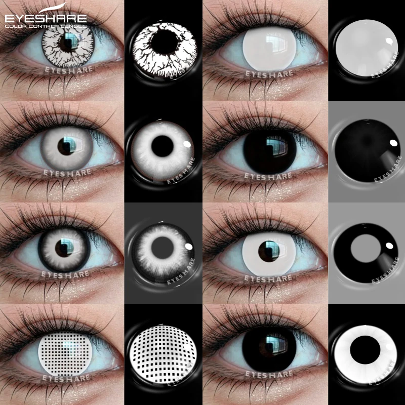 EYESHARE Weiße farbige Kontaktlinsen für Augen, Cosplay, schwarze Augenlinsen, Anime-rote Linsen, 1 Paar jährliche Schönheitskontakte, Make-up