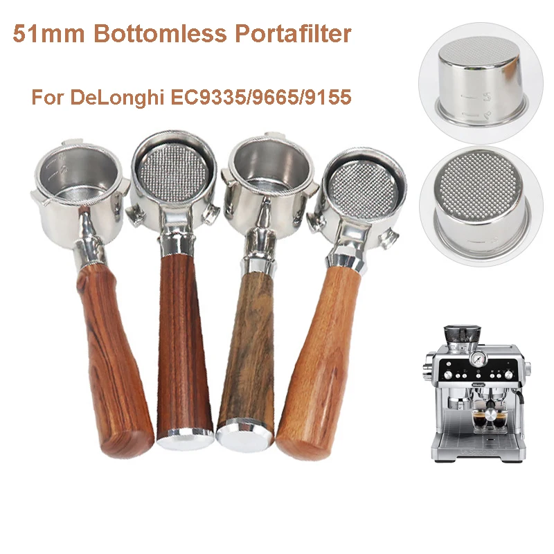 

Coffee Bottomless Portafilter 51mm For DeLonghi EC9335/9665/9155 Replacement Filter Basket Espresso Machine Accessory Barista