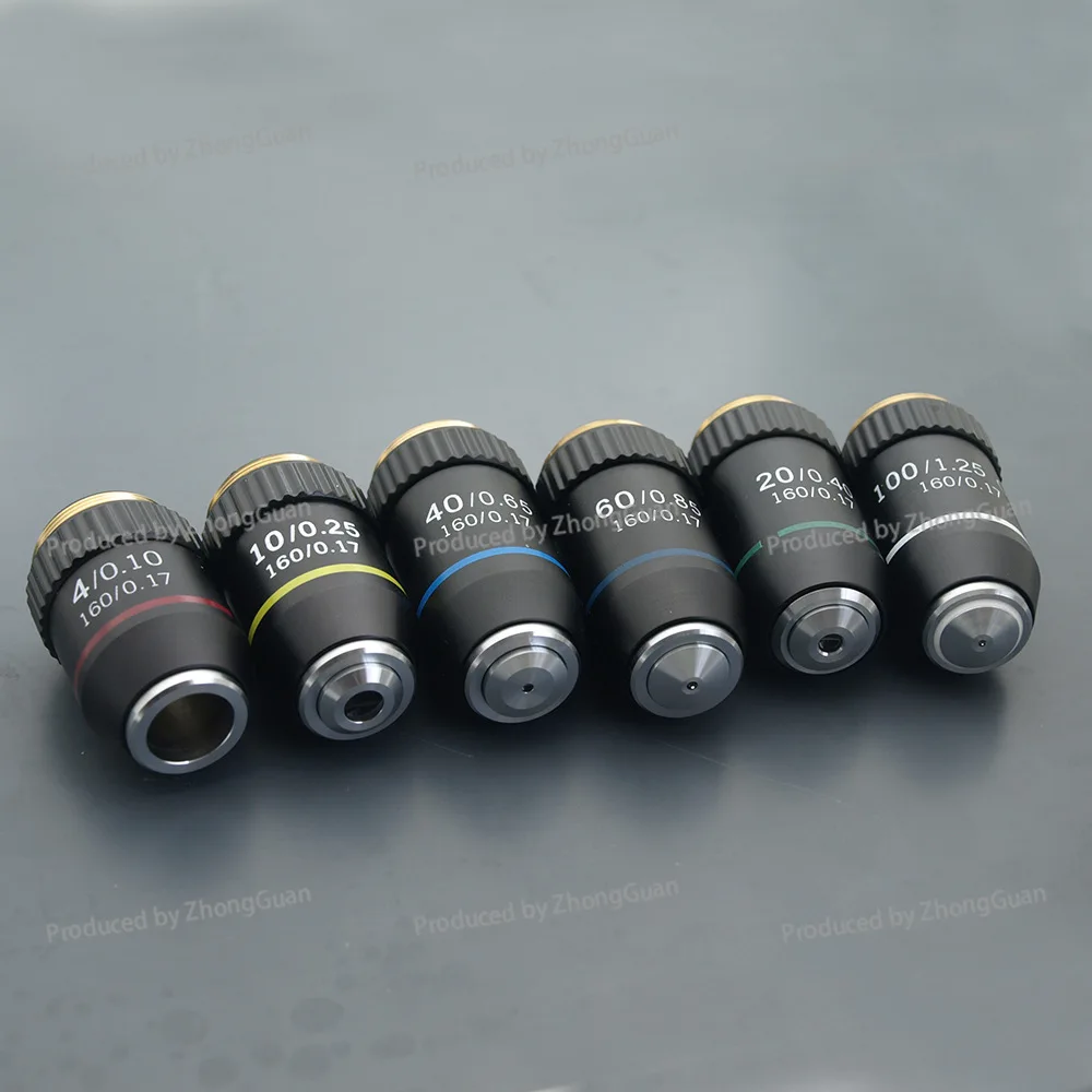 Metal Copper Achromatic Optical Microscope Objective 4X 10X 20X 40X 60X 100X