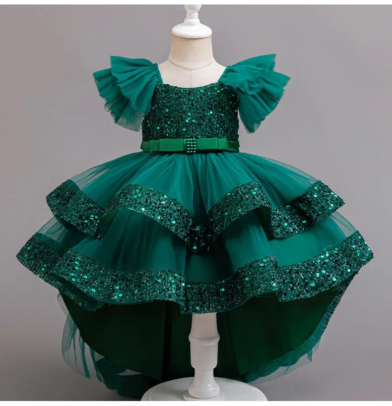 

Вечернее платье для девочек, платья принцессы для девочек, детская зеленая одежда с блестками