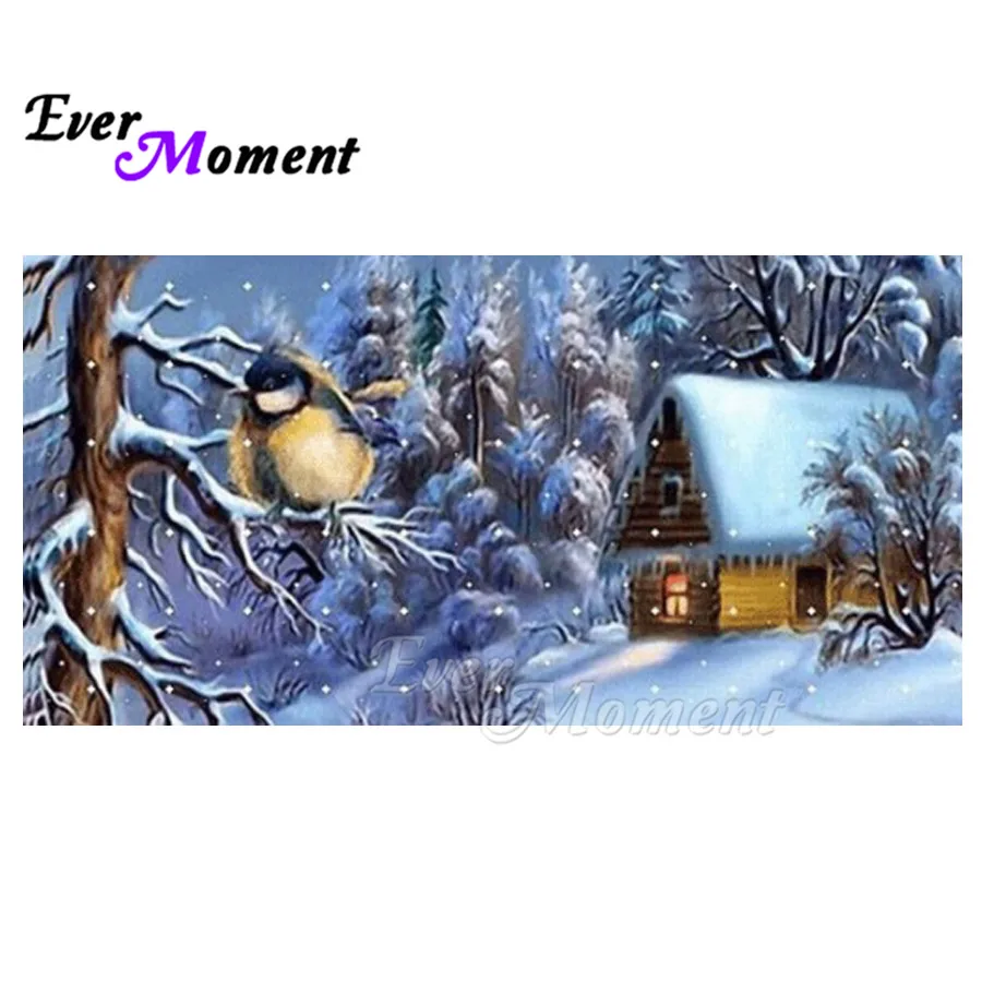 

Ever Moment Diamond Painting Snow Bird House Trees Hobby 5D DIY Handmade Diamond Embroidery Full Square Drill Rhinestone ASF1928