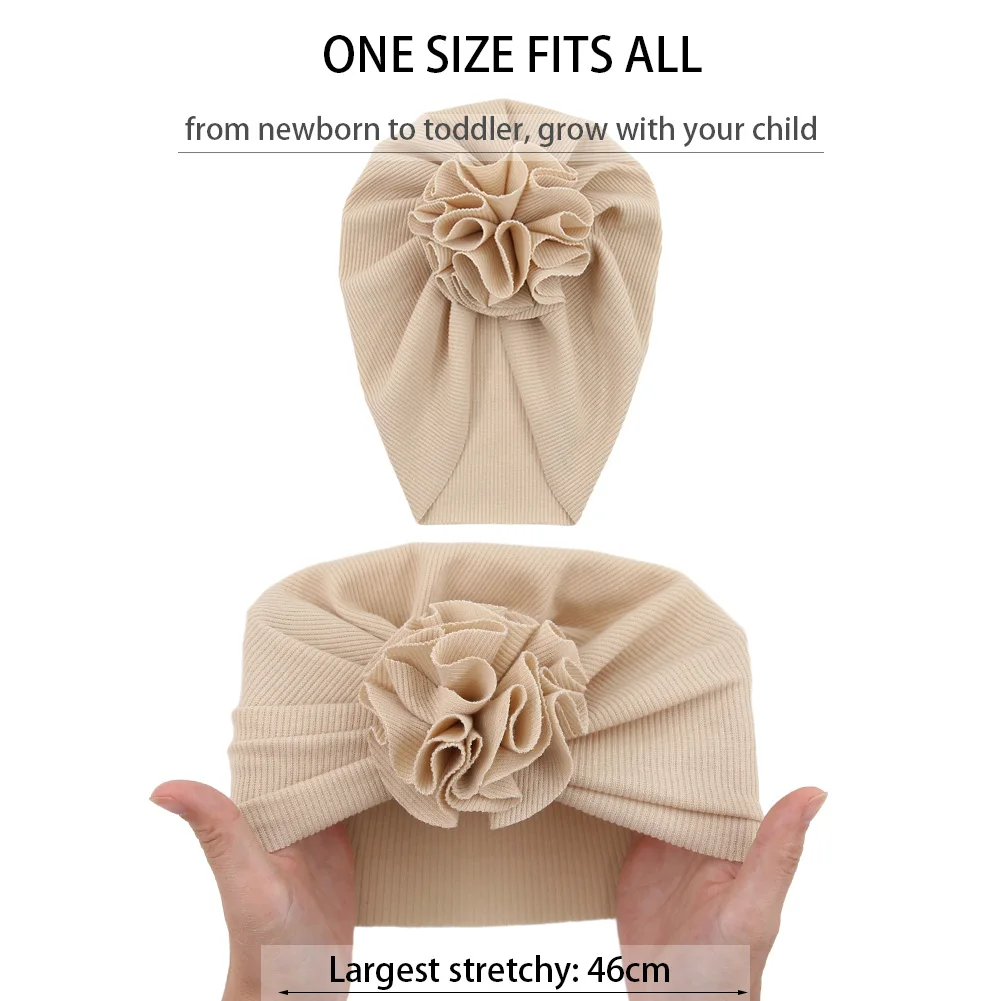 Cotton Ribbed Blossom Baby Turban Hats Elastic Solid Caps Beanies Bonnets Handmade Newborn Kids Boys Girls Headwraps Headwear