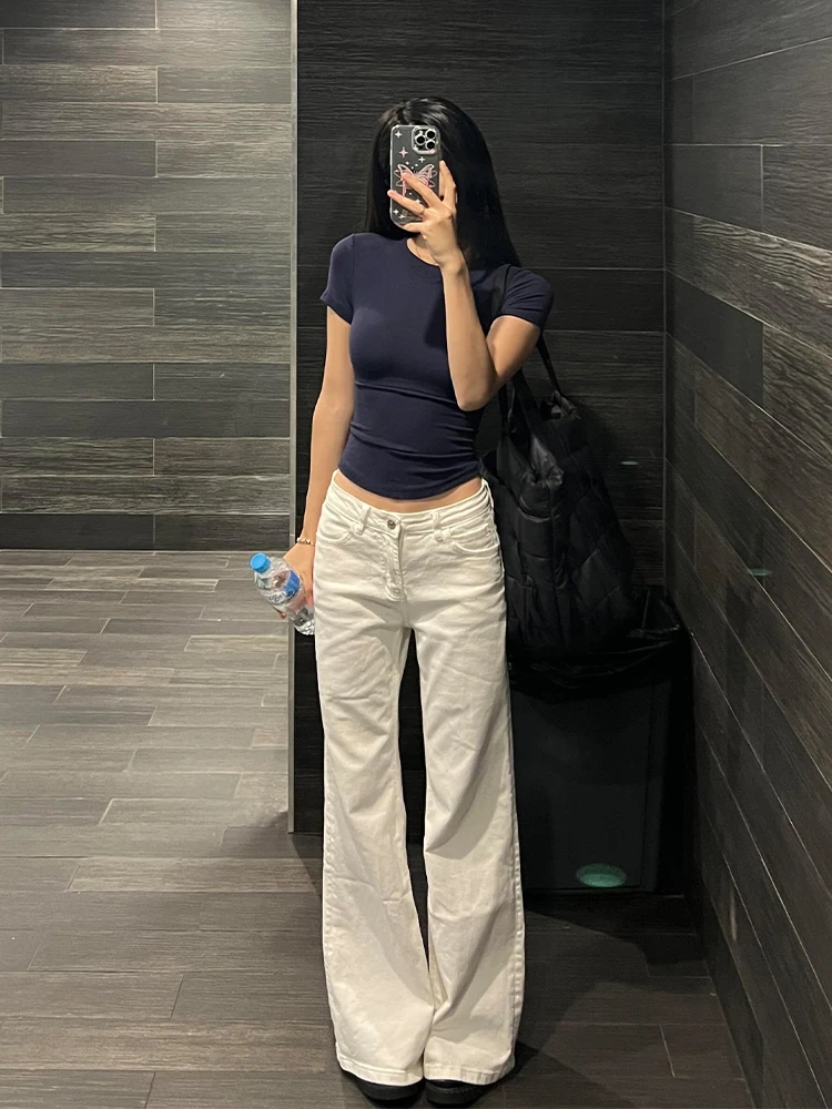 

White High Waist Wide Leg Jeans Women's Spring American Style Slimming Bootcut Pants Casual Loose Fit Anti-Wrinkle Jeans