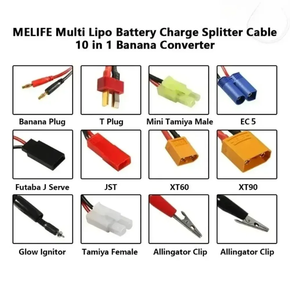 For Toy XT60, XT90 RC Lipo Battery Multi Charger Adapter 10 in 1 Lead Cable 4.0mm Banana Plug To JST/T-Plug/XT60/XT90/EC5 view 5