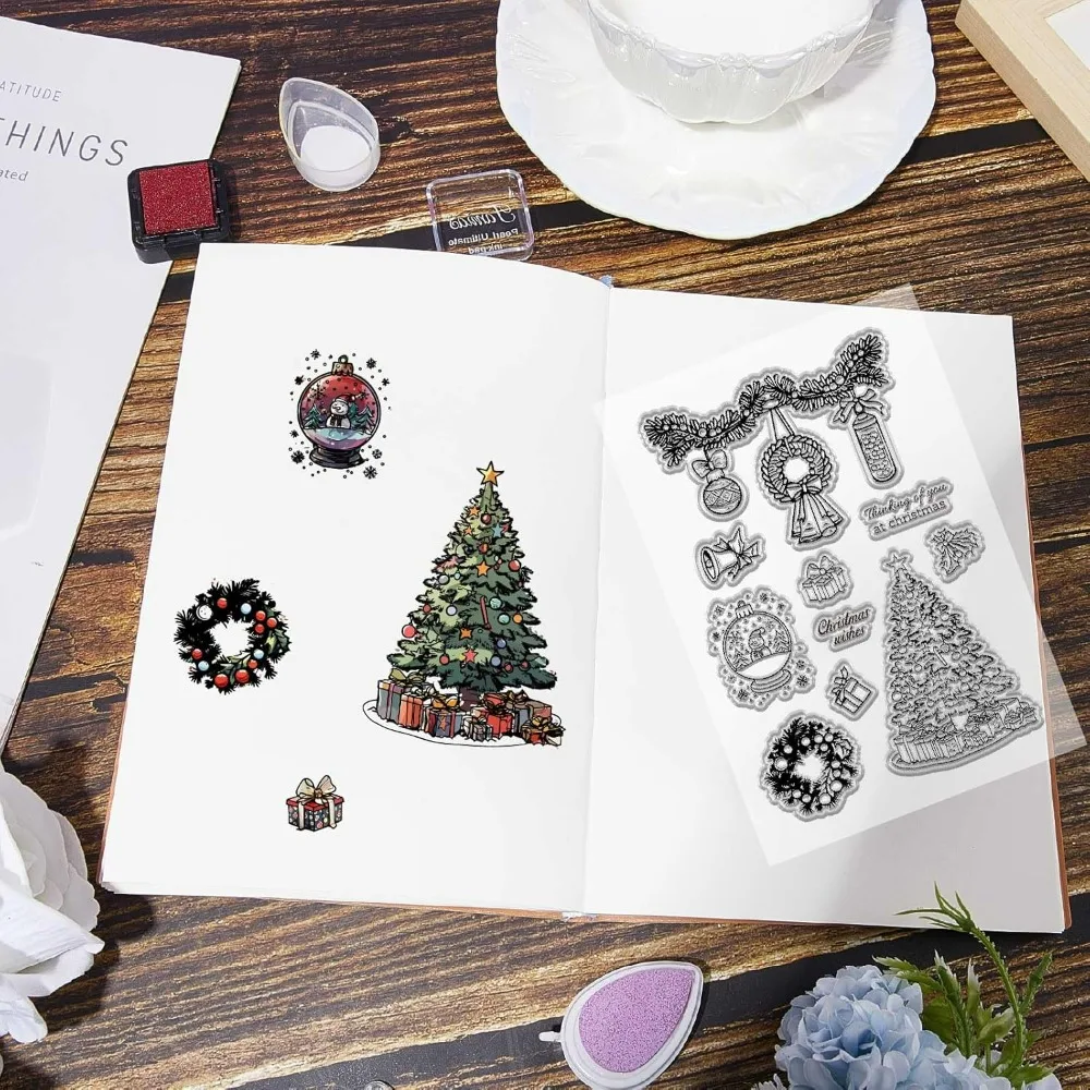 Christmas Clear Rubber Stamp Holly Wreath Ball Pine Reusable Transparent Seal for Xmas DIY Craft Journaling Card Making Supplies - view 5