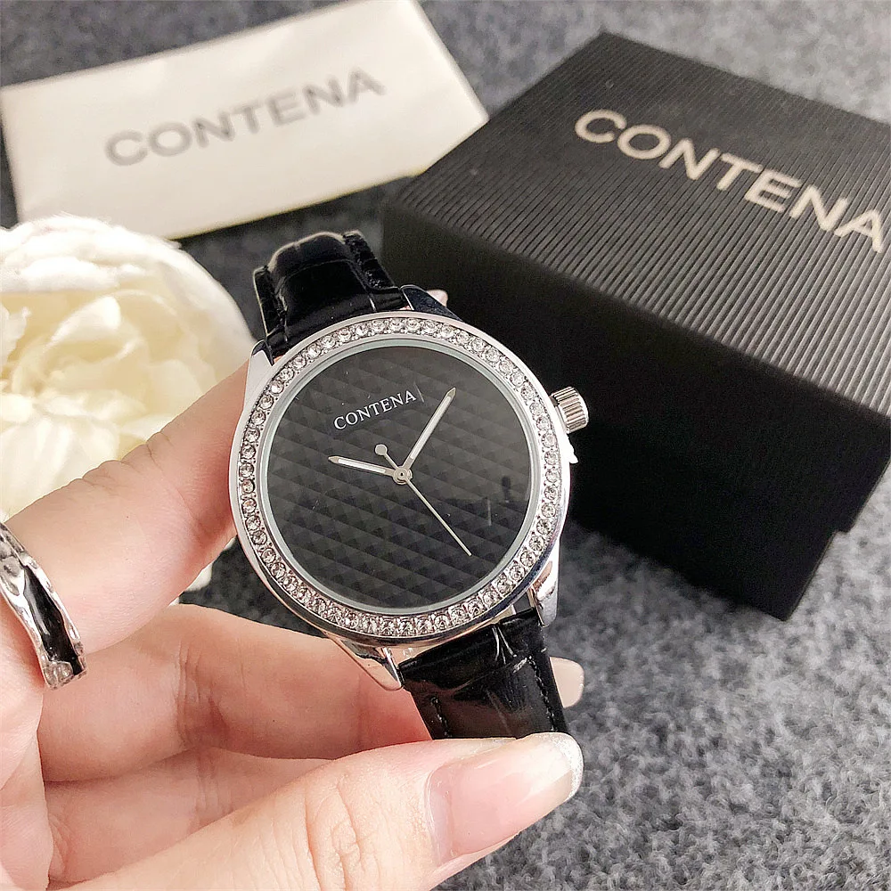 CONTENA Brand Fashion Women Watches Luxury Diamond Women\'s Quartz Watches Simple Casual Leather Ladies Clock relogios feminino