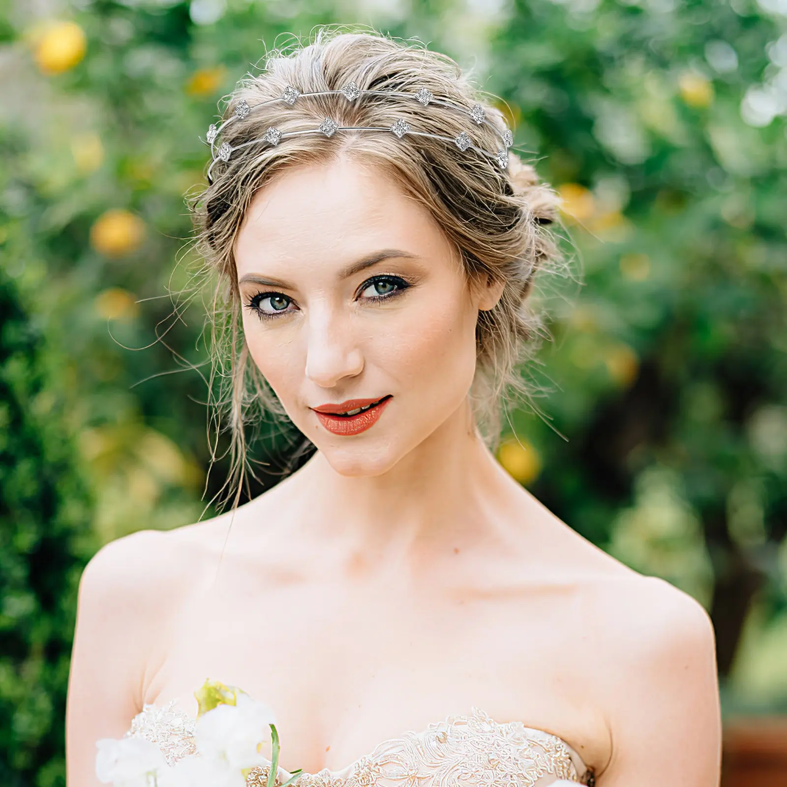 

4Pcs Rhinestone Headband for Women Thin Metal Bridal Headpiece Sparkly Wedding Hair Accessory Elegant Daily Wear Glitter