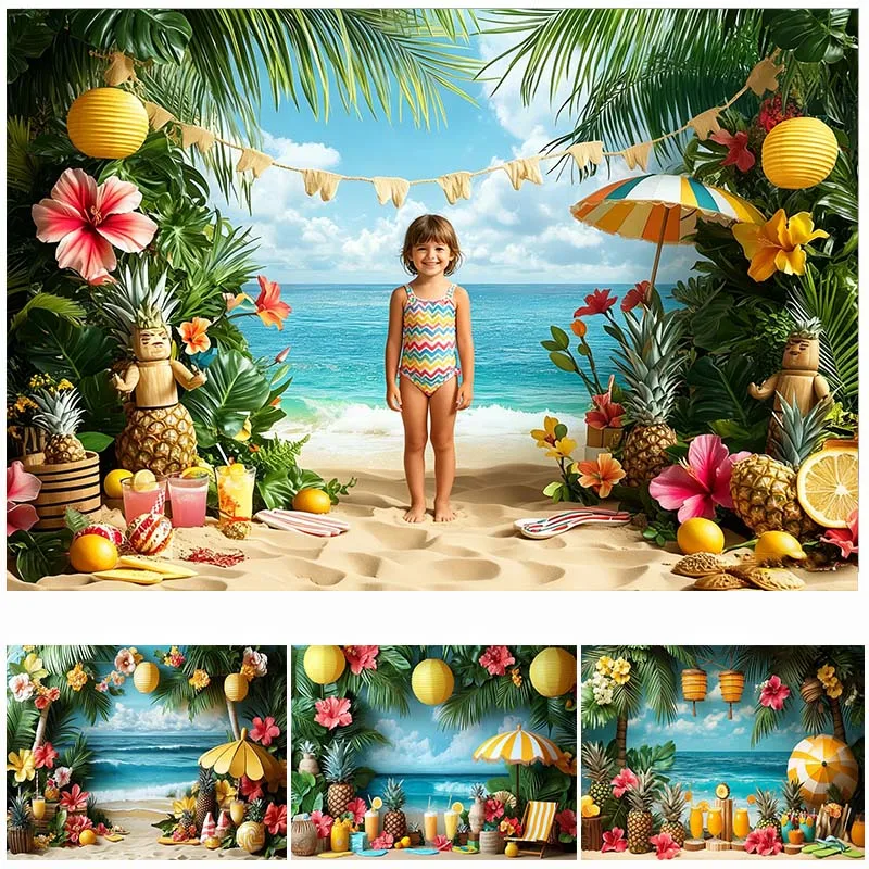 

LS Summer Photography Backdrop Hawaii Beach Fruit Decoration Baby Shower Newborn 1st Party Backgrounds For Photographs