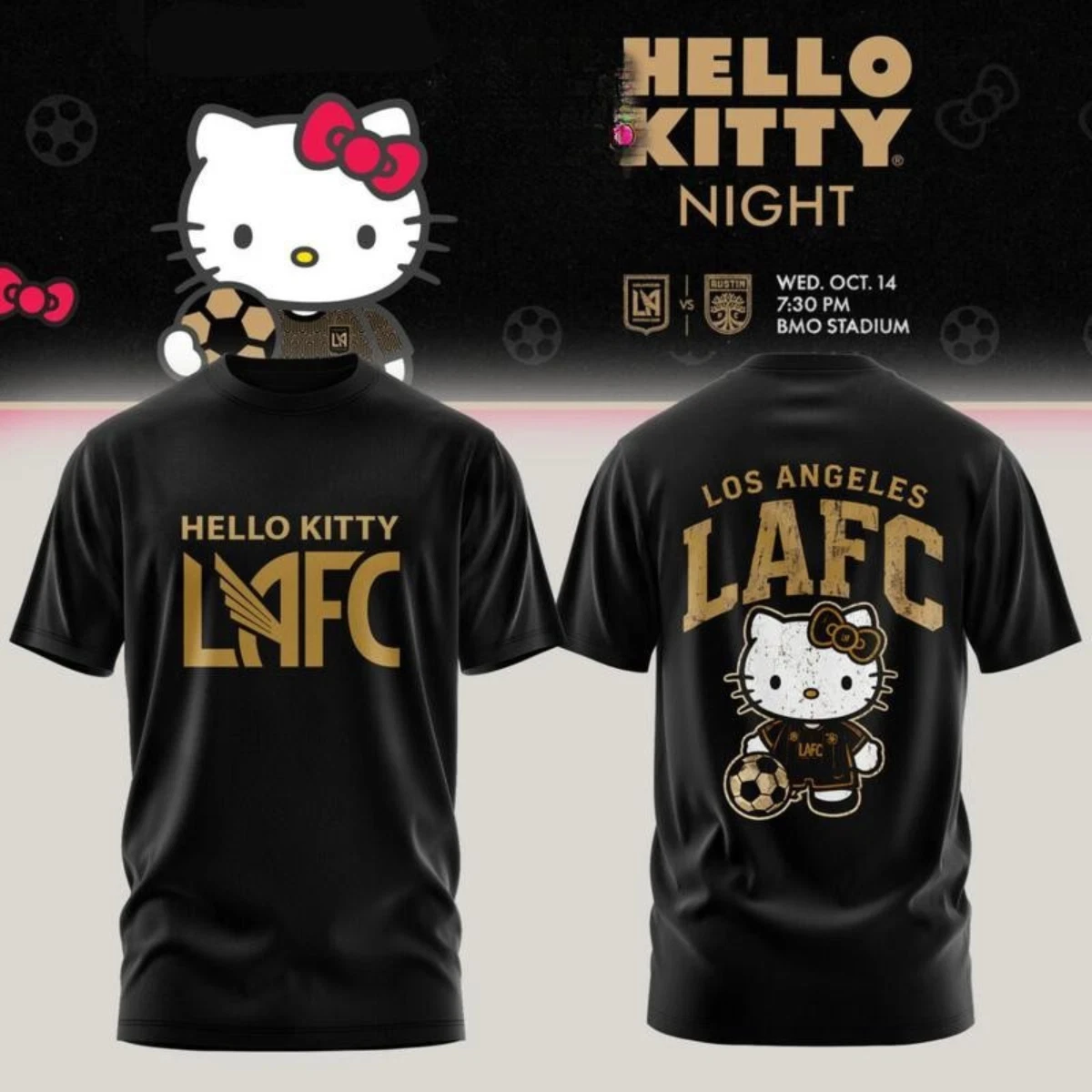 Los Angeles FC X Hello Kitty Night 2026 Special Edition Summer Men and Women Parent Child Cotton T-Shirt Soccer Fan Tee Ins Y2k