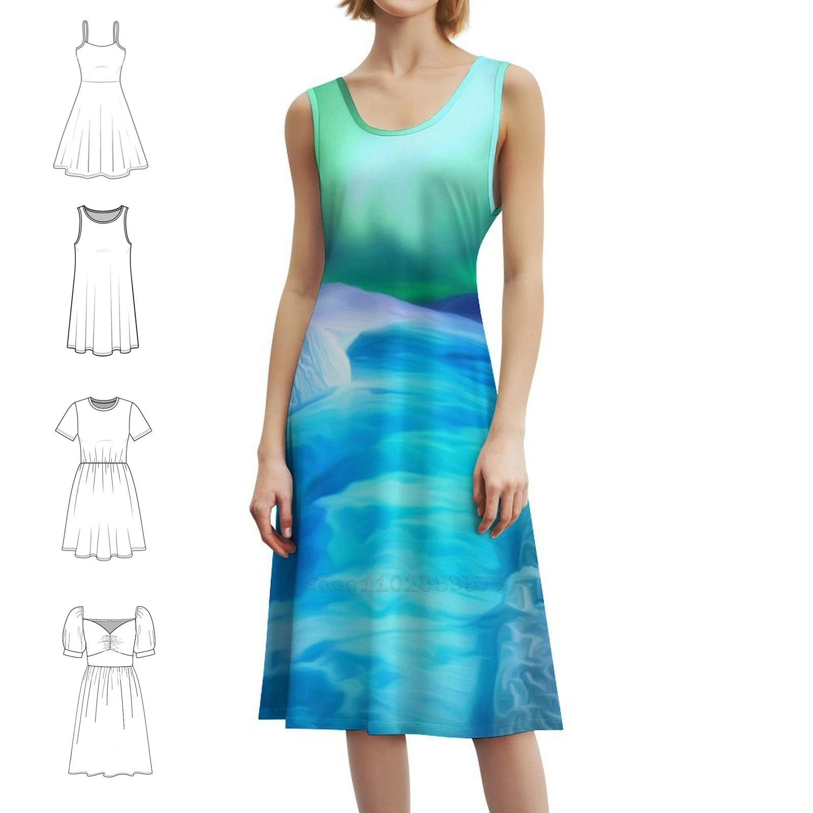 

Аврора Река | Северное сияние Aurora Borealis-Oil Повседневное платье в корейском стиле для женщин Простые повседневные офисные женские платья 4K